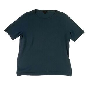 Lafayette 148 Teal Blue Cashmere Metallic Detail Short Sleeve Sweater Top- XL